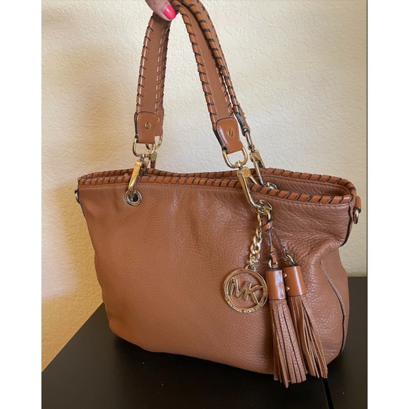 Michael Kors Brown Leather Braided Handle with Tassels Bag - Picture 1 of 16